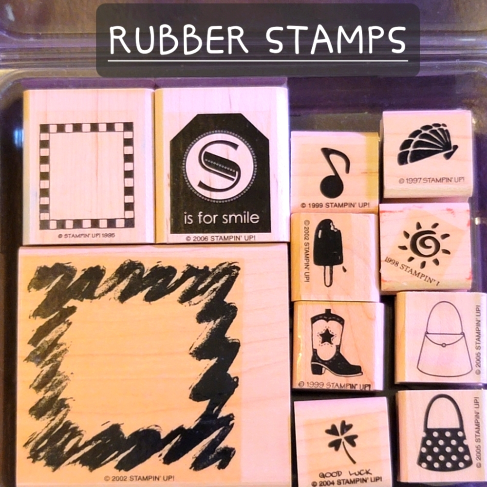 11-pc rubber stamps by Stampin' Up! Retired frame smile popsicle handbag music